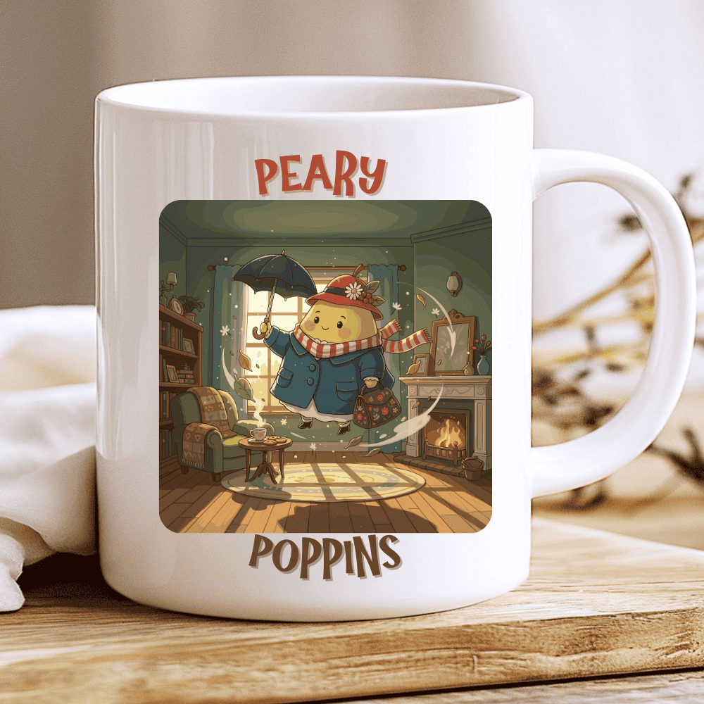 Peary Poppins Mug, Cute Cozy Pear Parody for Tea Lovers 2