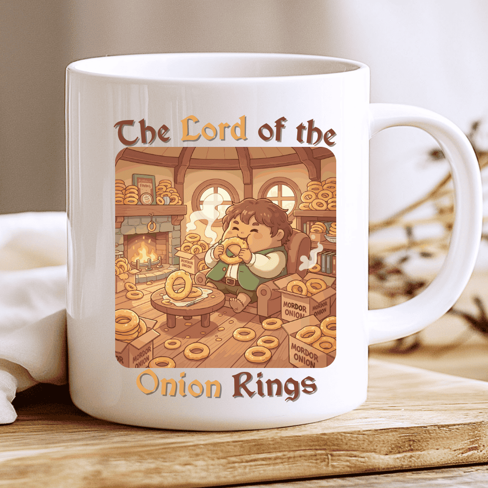 The Lord of the Onion Rings Mug, Movie Parody Coffee Cup - Image 2