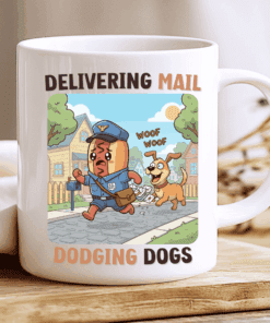Delivering mail, dodging dogs Funny mail carrier mug. Gift for postmen. 2