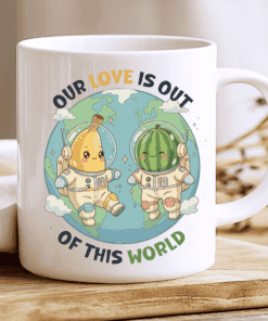 Alternative view of Our Love Is Out of This World Mug, Cute Astronaut Couple Mug