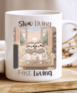Slow Living, Fast Loving Mug – Cute Kawaii Sloth Love Mug CocoaBiscuit 2