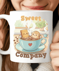 Sweet Company mug, Cute Love Mug With Two Cookies