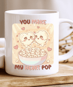 Alternative view of You Make My Heart Pop Mug, Cute Kawaii Popcorn Love Mug