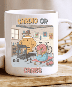 Alternative view of Cardio or Carbs, Kawaii Croissant Gym Mug, Funny Coffee Cup Gift