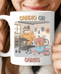 Cardio or Carbs, Kawaii Croissant Gym Mug, Funny Coffee Cup Gift