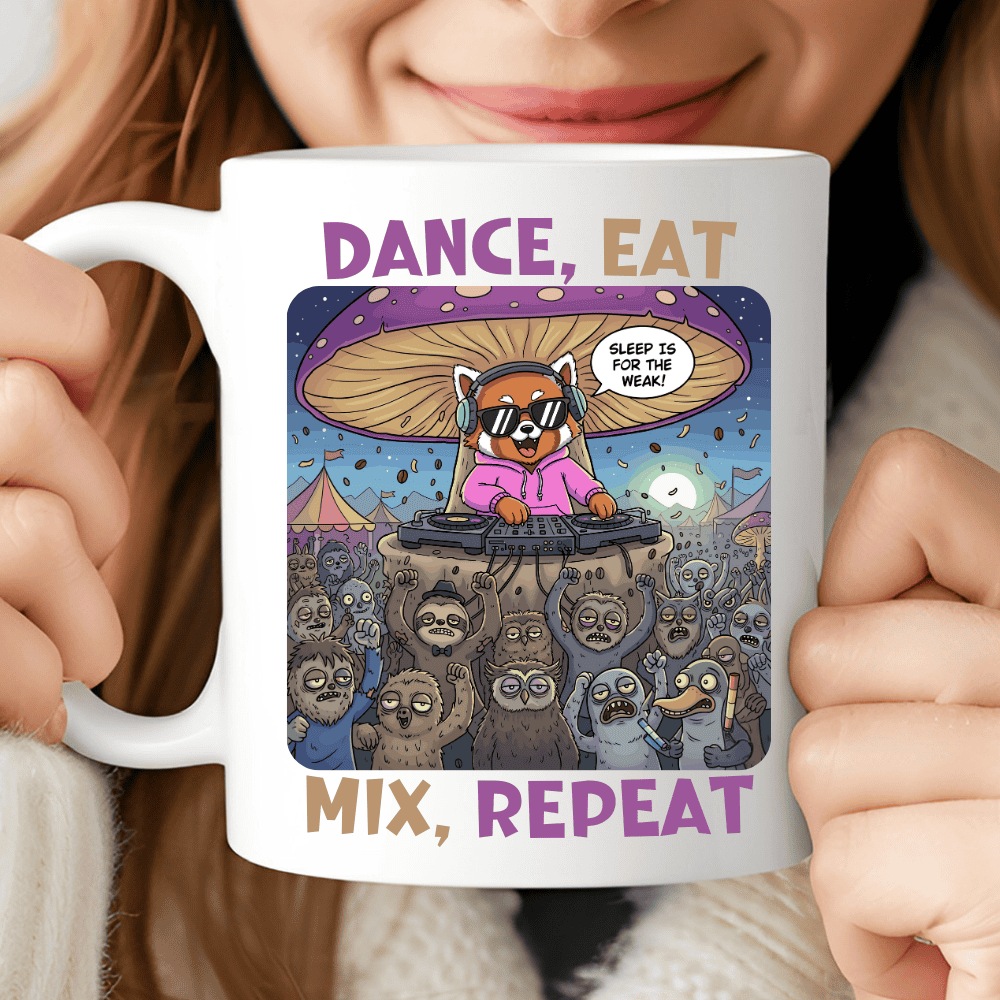 Dance, Eat, Mix, Repeat, DJ Mug, Funny Gift for DJs & Music Lovers