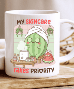 My Skincare Takes Priority, Kawaii Watermelon Mug, Spa Day Coffee Cup 2