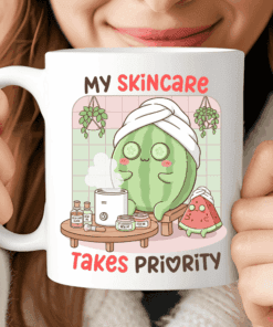 My Skincare Takes Priority, Kawaii Watermelon Mug, Spa Day Coffee Cup