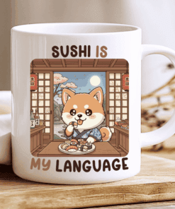 Sushi Is My Language, Akita Dog Mug, Cute Sushi Lover Gift 2