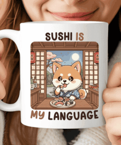 Sushi Is My Language, Akita Dog Mug, Cute Sushi Lover Gift