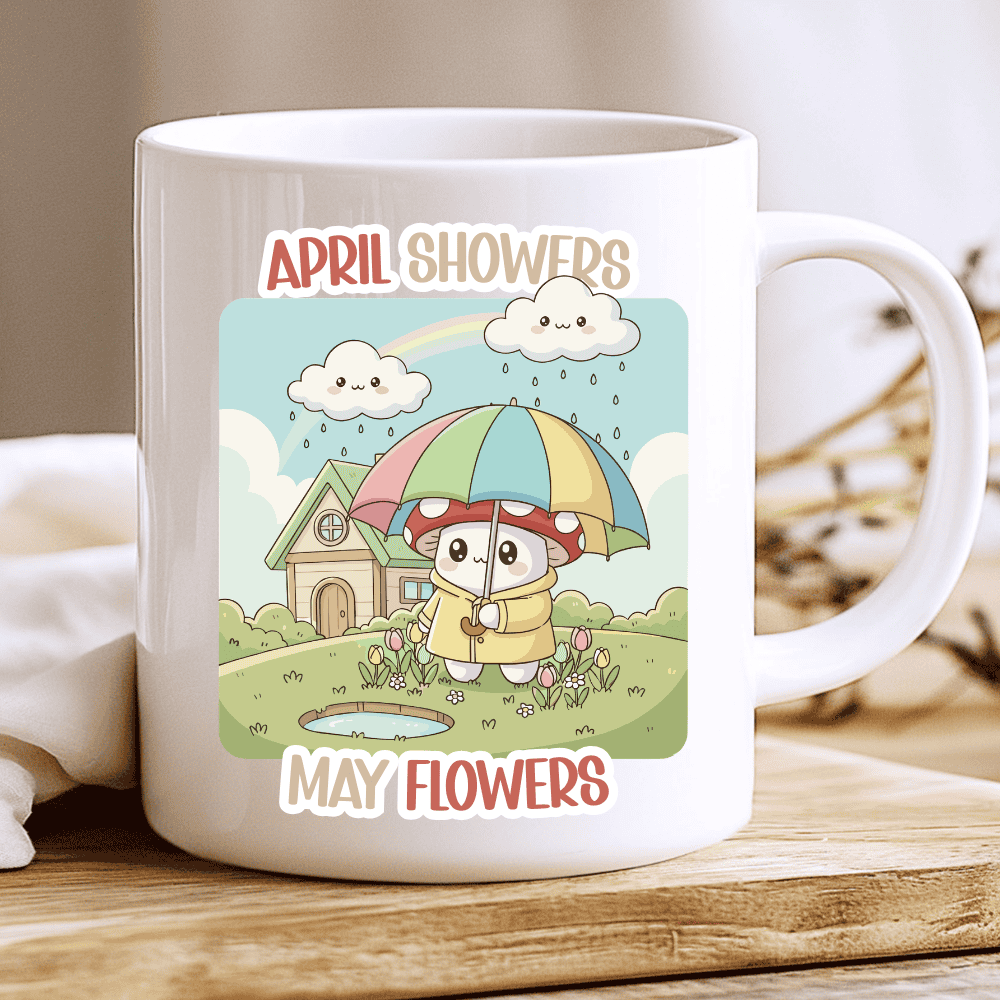 Mushroom Rain Mug, April Showers Bring May Flowers - Image 2