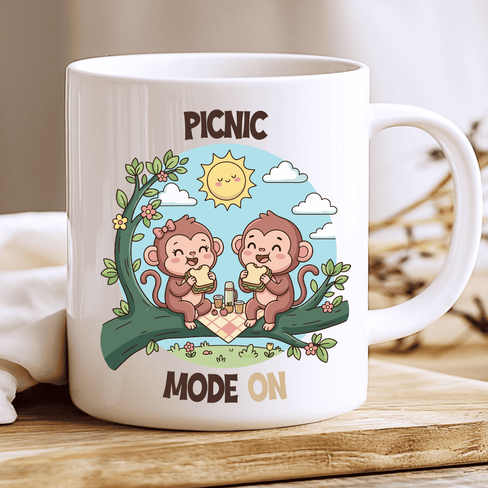 Spring Picnic Mug, Monkey Couple (Officially Picnic Mode On) - Image 2