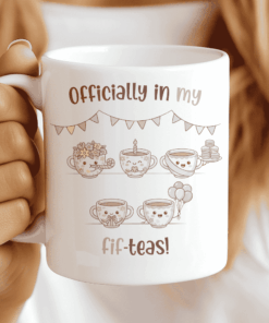 Funny 50th Birthday Mug Gift, Officially In My Fif-Teas. CocoaBiscuit