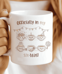 Funny 60th Birthday Mug Gift, Officially In My Six-Teas. CocoaBiscuit