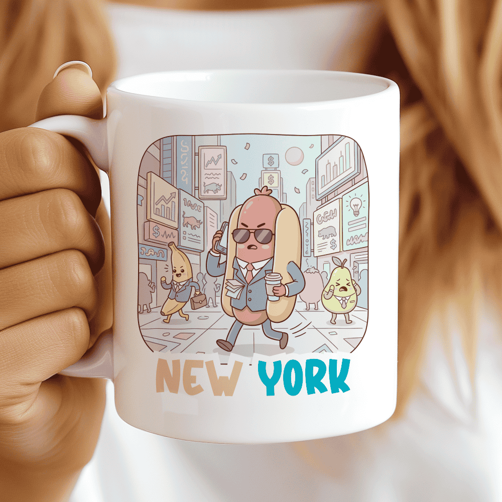 New York Mug - The Wall Street Weenie (Times Square Chaos), CocoaBIscuit
