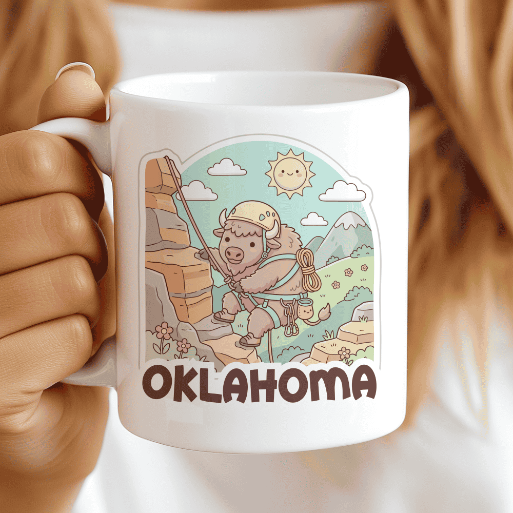 Oklahoma Mug - The Climbing Bison (Wichita Mountains Adventure) CocoaBiscuit