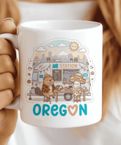 Oregon Mug - The Food Cart Pod (Portland Vibes & Mount Hood) CocoaBiscuit