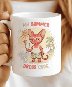 Sunburned Sphynx Mug - My Summer Dress Code. CocoaBiscuit