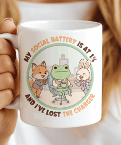 Funny Frog Coffee Mug, My Social Battery is at 1% and I’ve Lost the Charger, Fun Gift for Coworkers. CocoaBiscuit