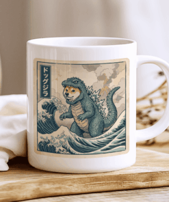 Alternative view of Kaiju Shiba Mug, The Great Dogzilla (Retro Japan Aesthetic)