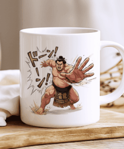 Sumo Wrestler Anime Coffee Cup, Manga Style Mug, Gift for Anime Lover, Retro Japan Aesthetic, Otaku Gift