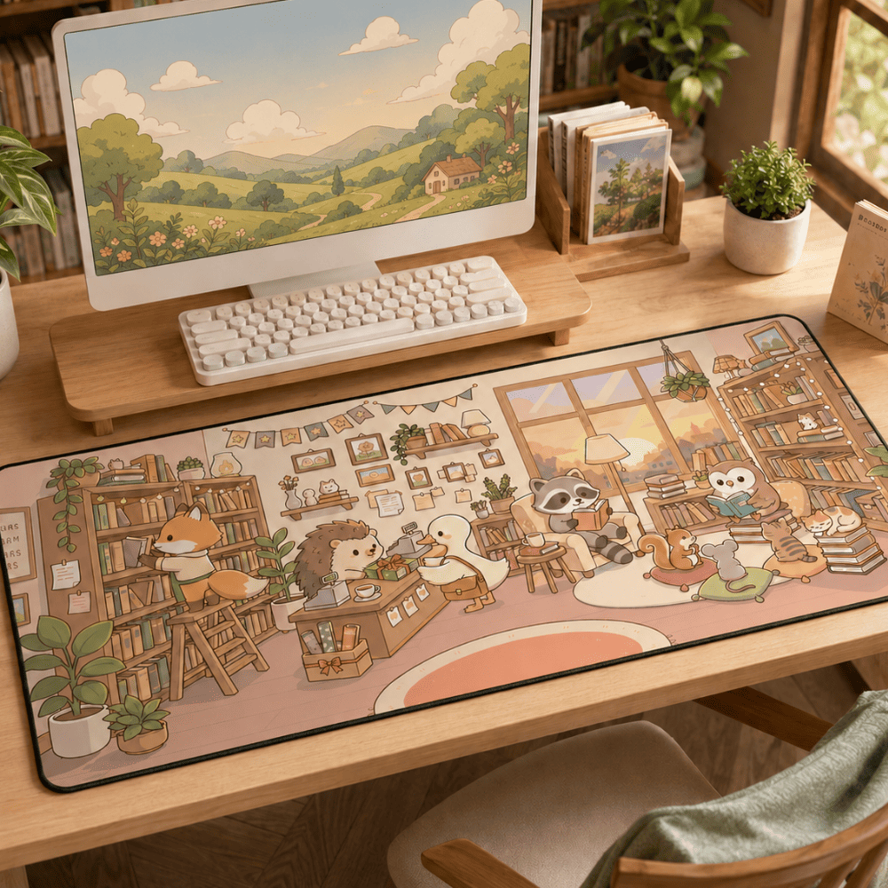Kawaii Bookstore Desk Mat – Currently Booked and Emotionally Unavailable 3