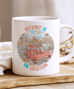 Alternative view of Patience Is on Vacation Mug, Funny Summer Traffic Beach Coffee Cup